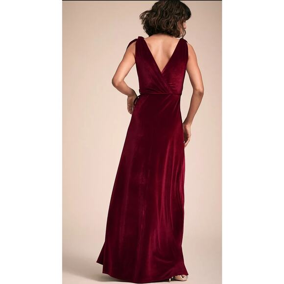 New Anthropologie BHLDN Rosaura Dress VELVET WRAPAROUND MAXI $198 Large WINE - Picture 2 of 3
